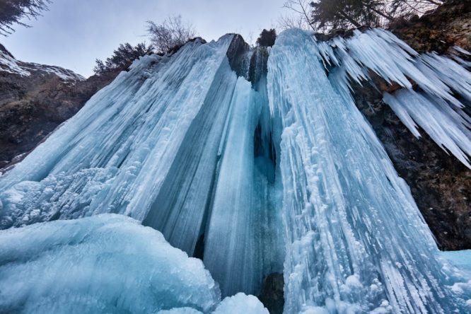 close up of frozen waterfall in winter 