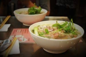 Bowls of pho soup 